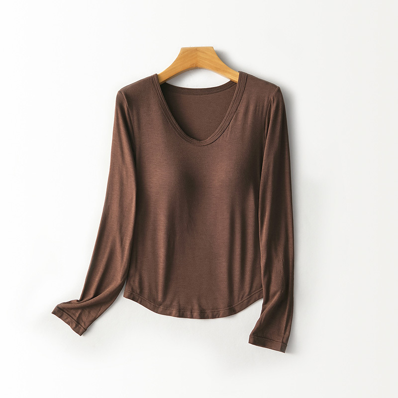 Base Layer Top - 여성용 U넥 긴팔 상의, 내장형 브라