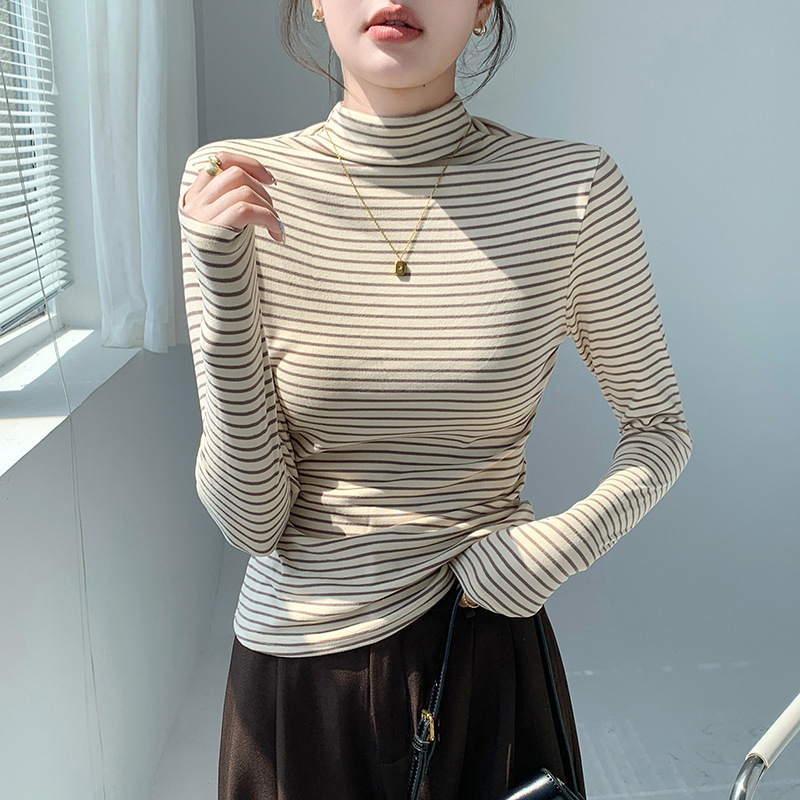 클래식 스트라이프 여성 모크넥 탑 슬림핏 긴소매 베이스 - Base Layer Top 리뷰 및 가격