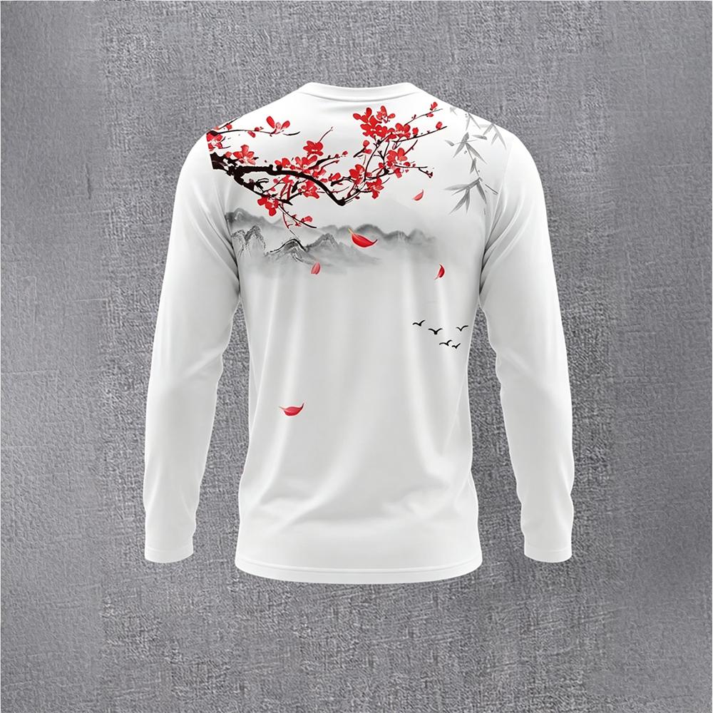 중국 스타일 잉크 매화 긴팔 티셔츠 남성용 빈티지 풍경 - Base Layer Top 리뷰 및 가격