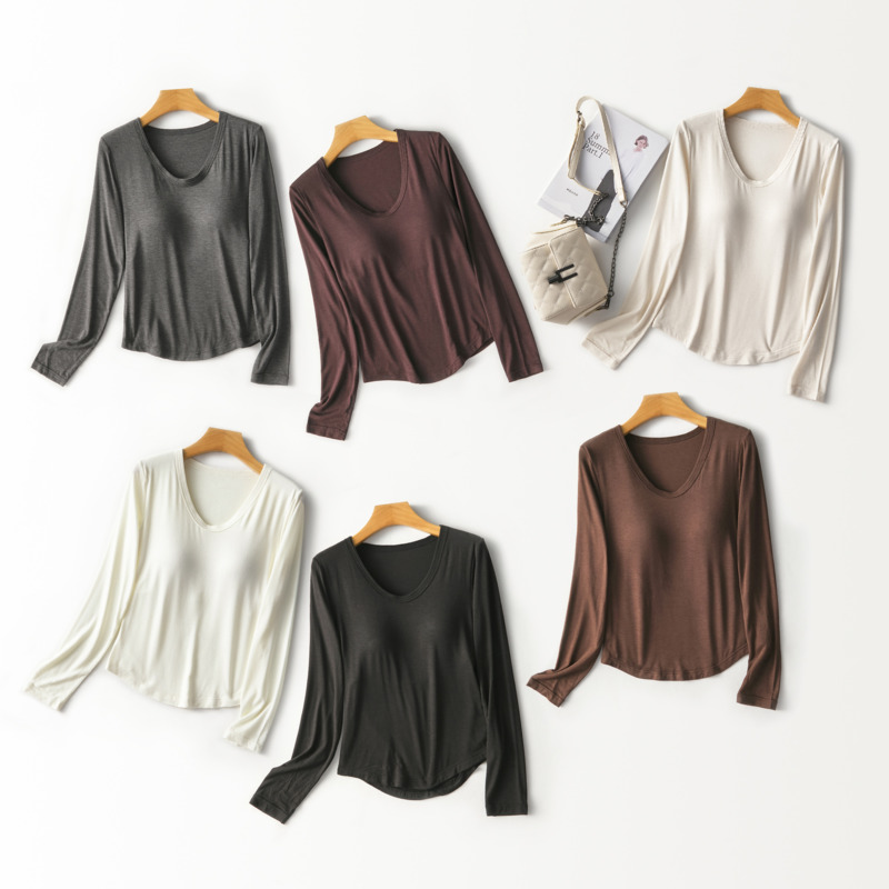 여성용 U넥 긴팔 상의, 내장형 브라 패드, 캐시미어  - Base Layer Top 리뷰 및 가격