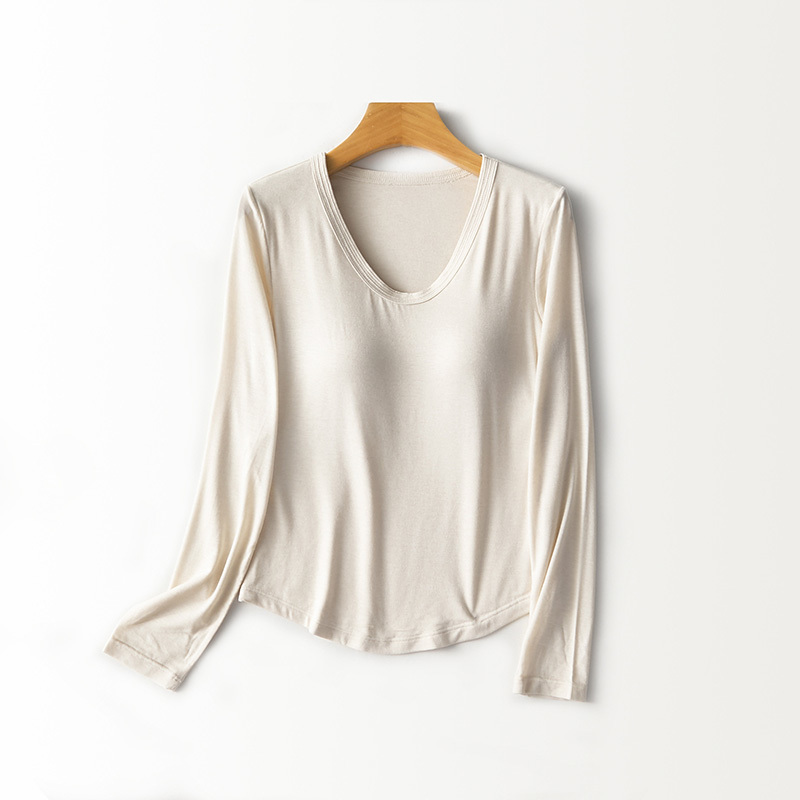 여성용 U넥 긴팔 상의, 내장형 브라 패드, 캐시미어  - Base Layer Top 리뷰 및 가격